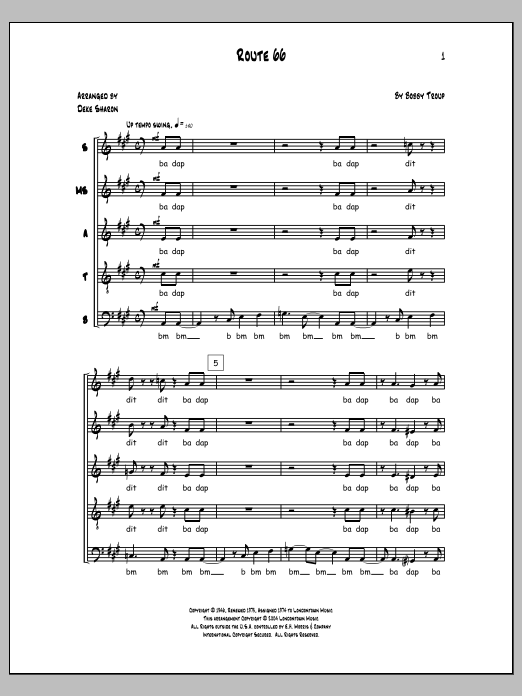 Deke Sharon Route 66 Sheet Music