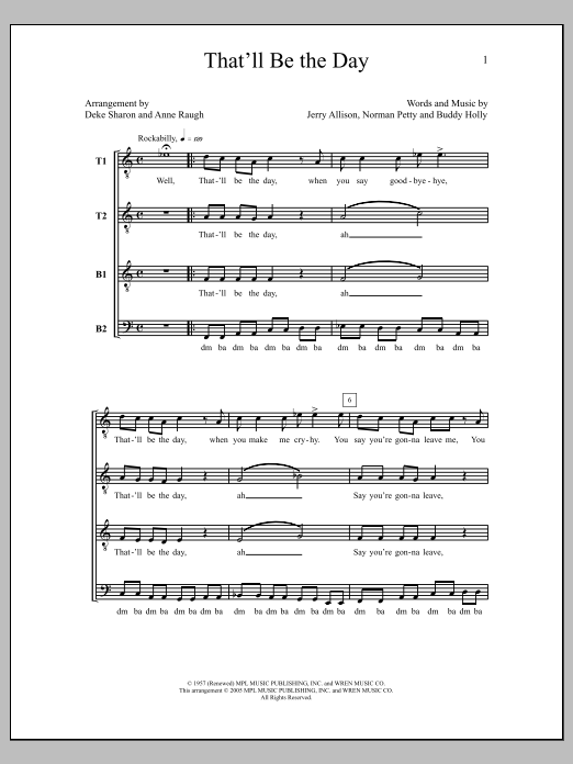 Deke Sharon That'll Be The Day Sheet Music