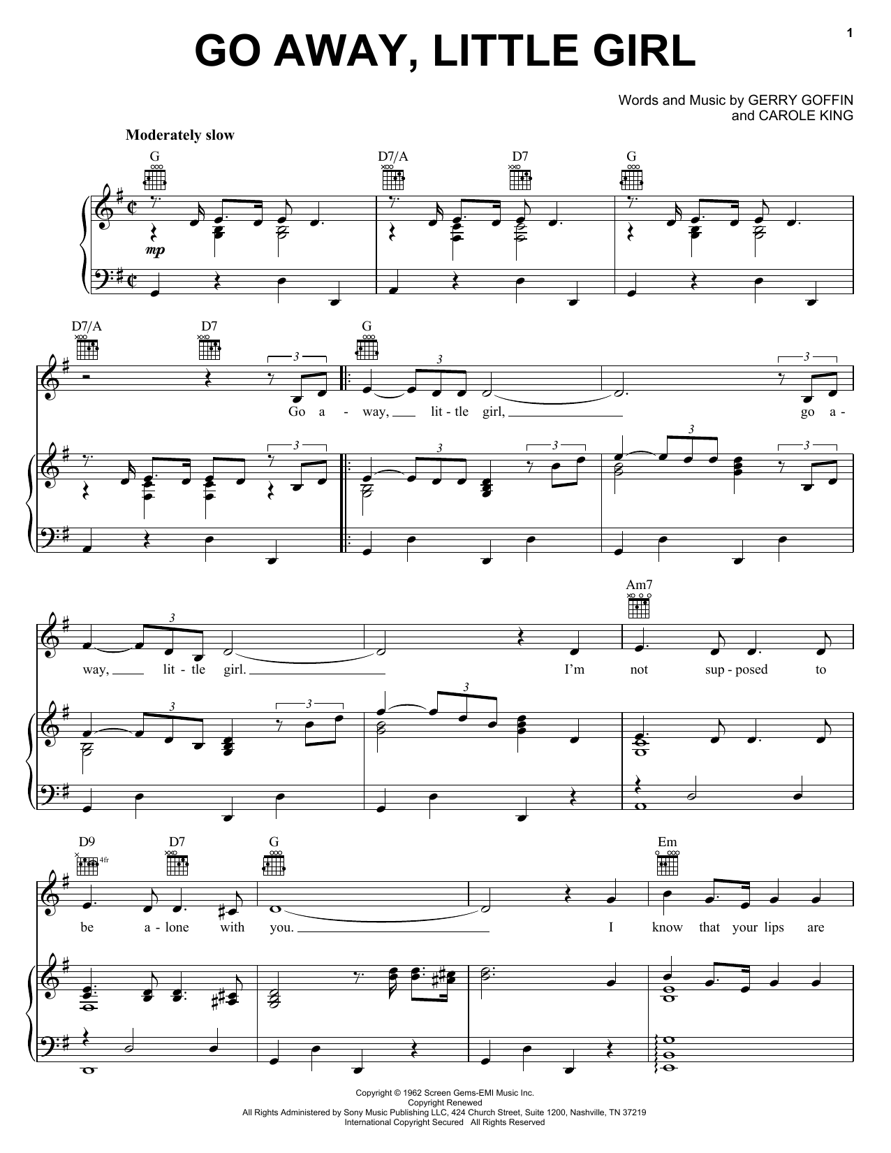 Del Shannon Go Away, Little Girl Sheet Music
