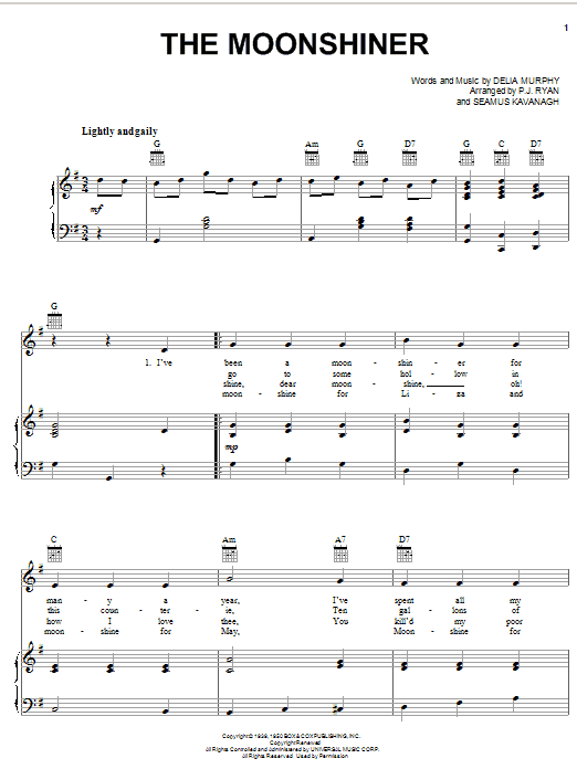 Delia Murphy The Moonshiner Sheet Music