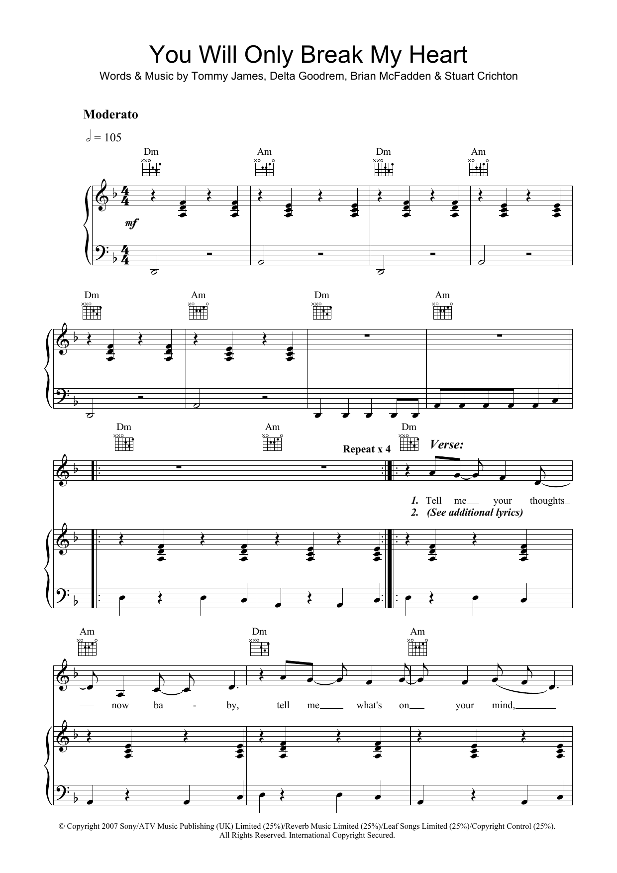 Delta Goodrem You Will Only Break My Heart Sheet Music