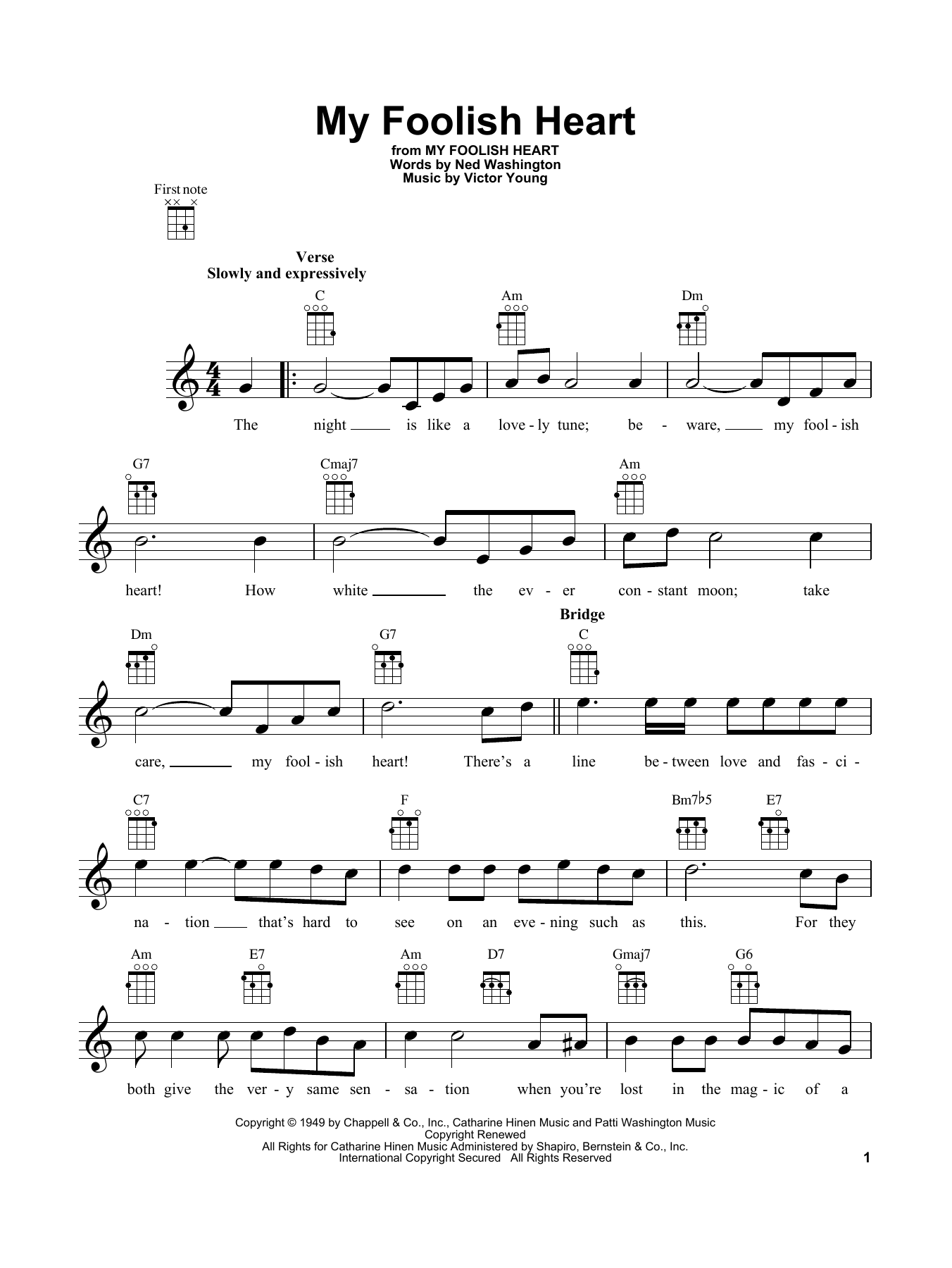 Demensions My Foolish Heart Sheet Music