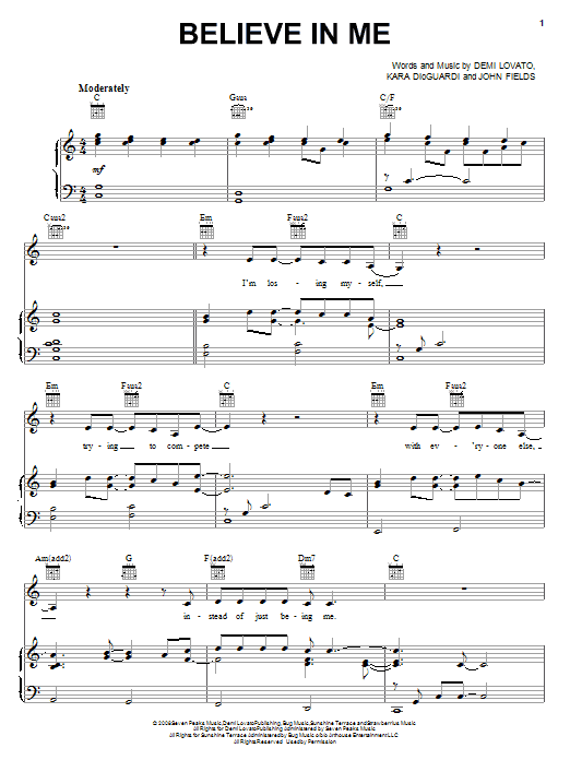 Demi Lovato Believe In Me Sheet Music