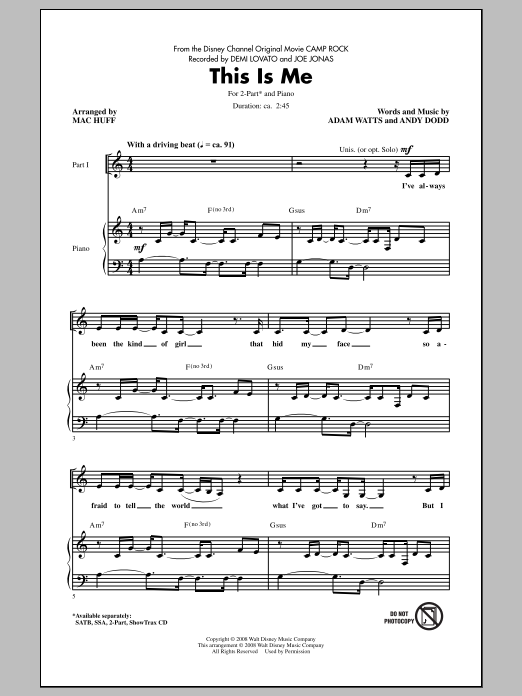 Demi Lovato & Joe Jonas This Is Me (from Camp Rock) (arr. Mac Huff) Sheet Music