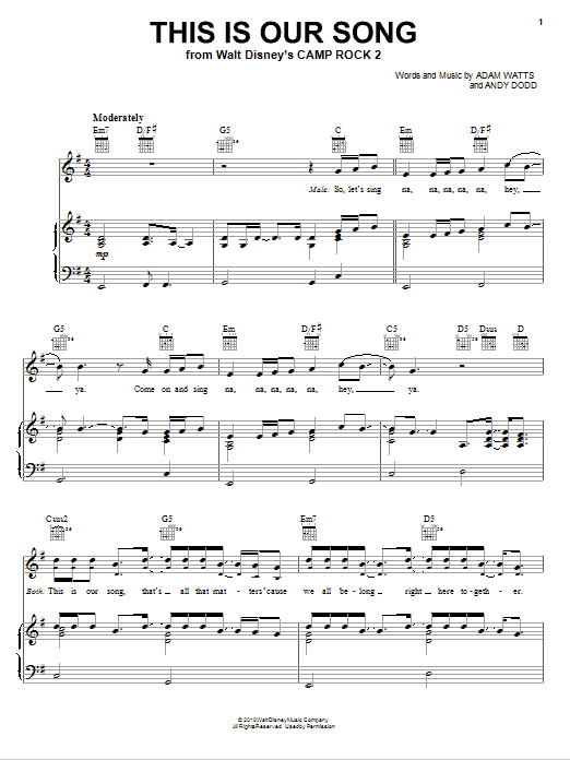Demi Lovato & Joe Jonas This Is Our Song (from Camp Rock 2) Sheet Music