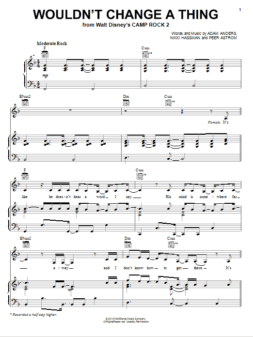 Demi Lovato & Joe Jonas Wouldn't Change A Thing (from Camp Rock 2) Sheet Music