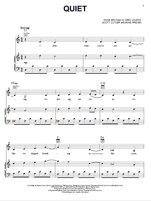 Demi Lovato Quiet Sheet Music