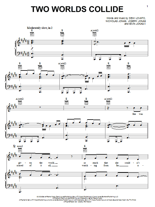 Demi Lovato Two Worlds Collide Sheet Music