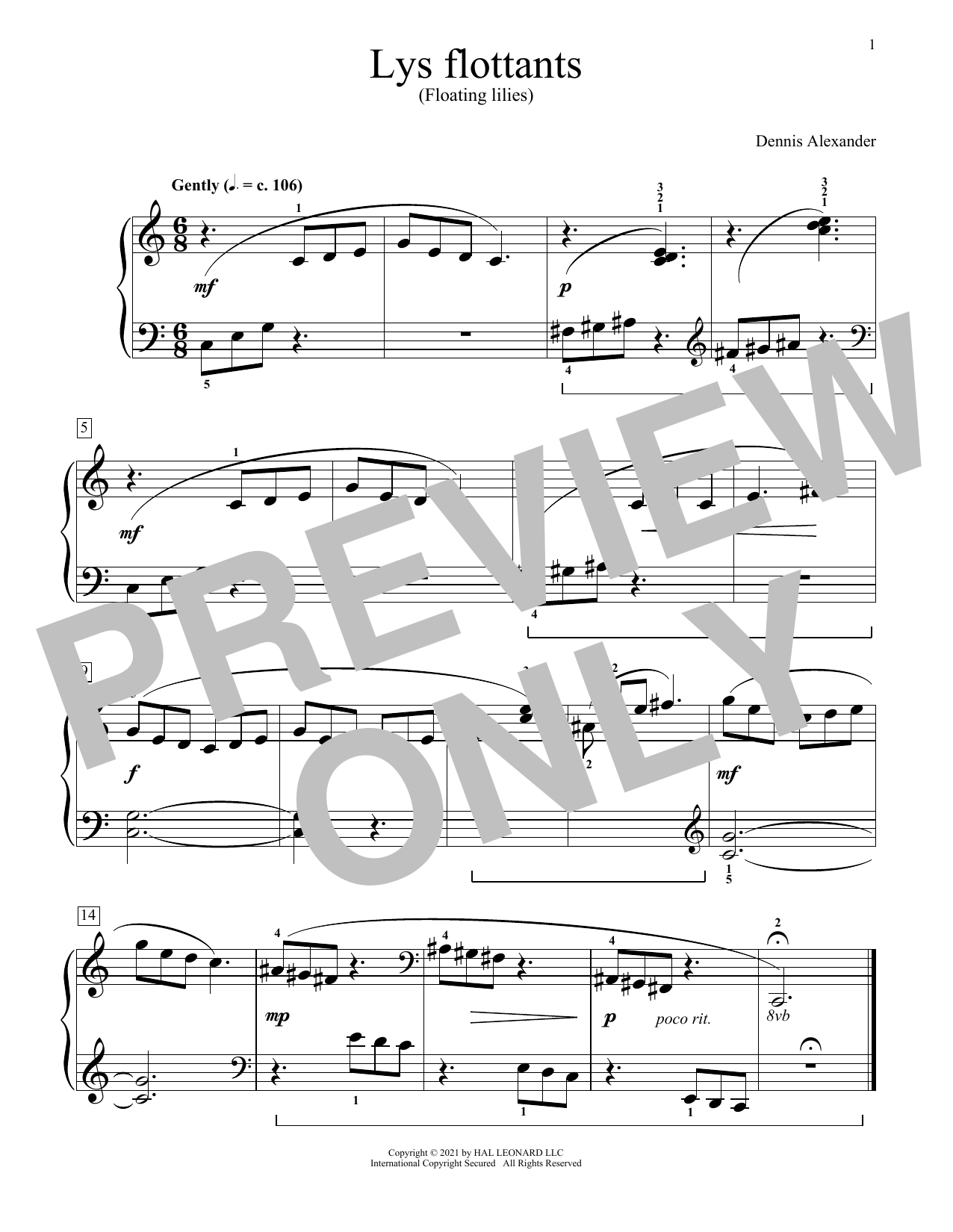 Dennis Alexander Lys Flottants (Floating Lilies) Sheet Music