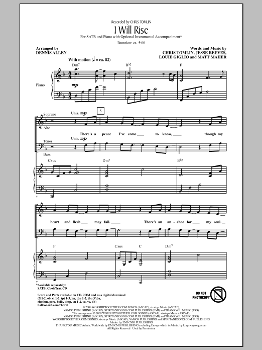 Dennis Allen I Will Rise Sheet Music