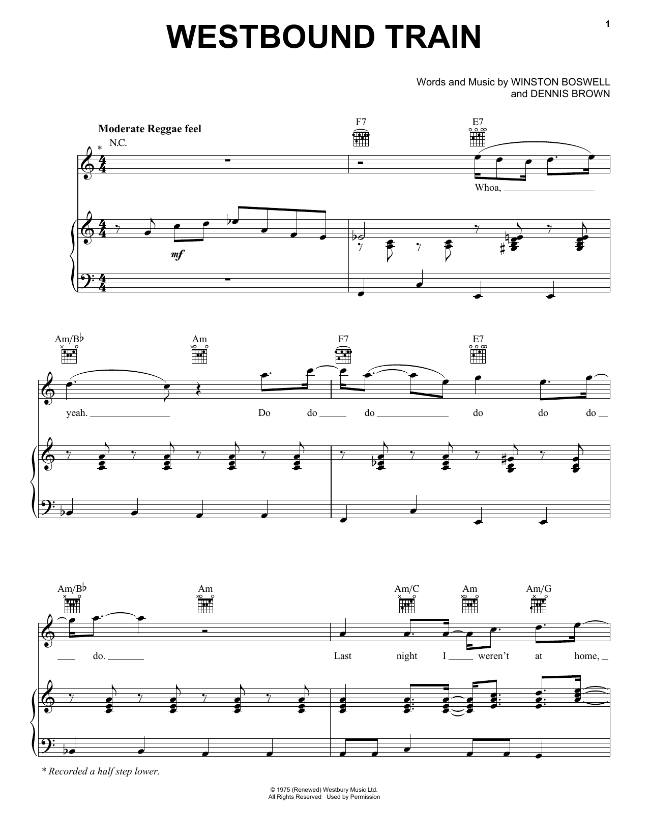 Dennis Brown Westbound Train Sheet Music