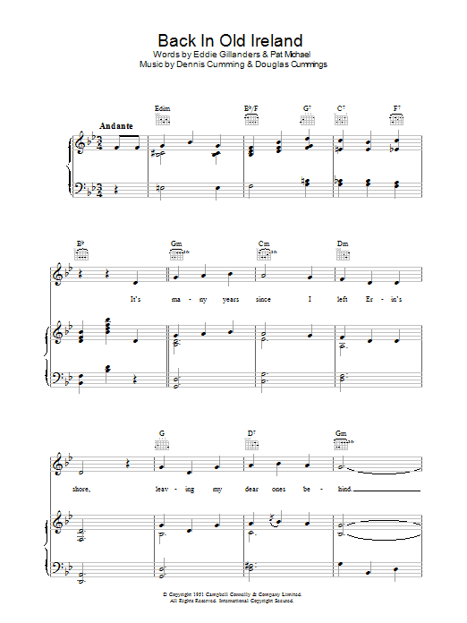 Dennis Cummings Back In Old Ireland Sheet Music