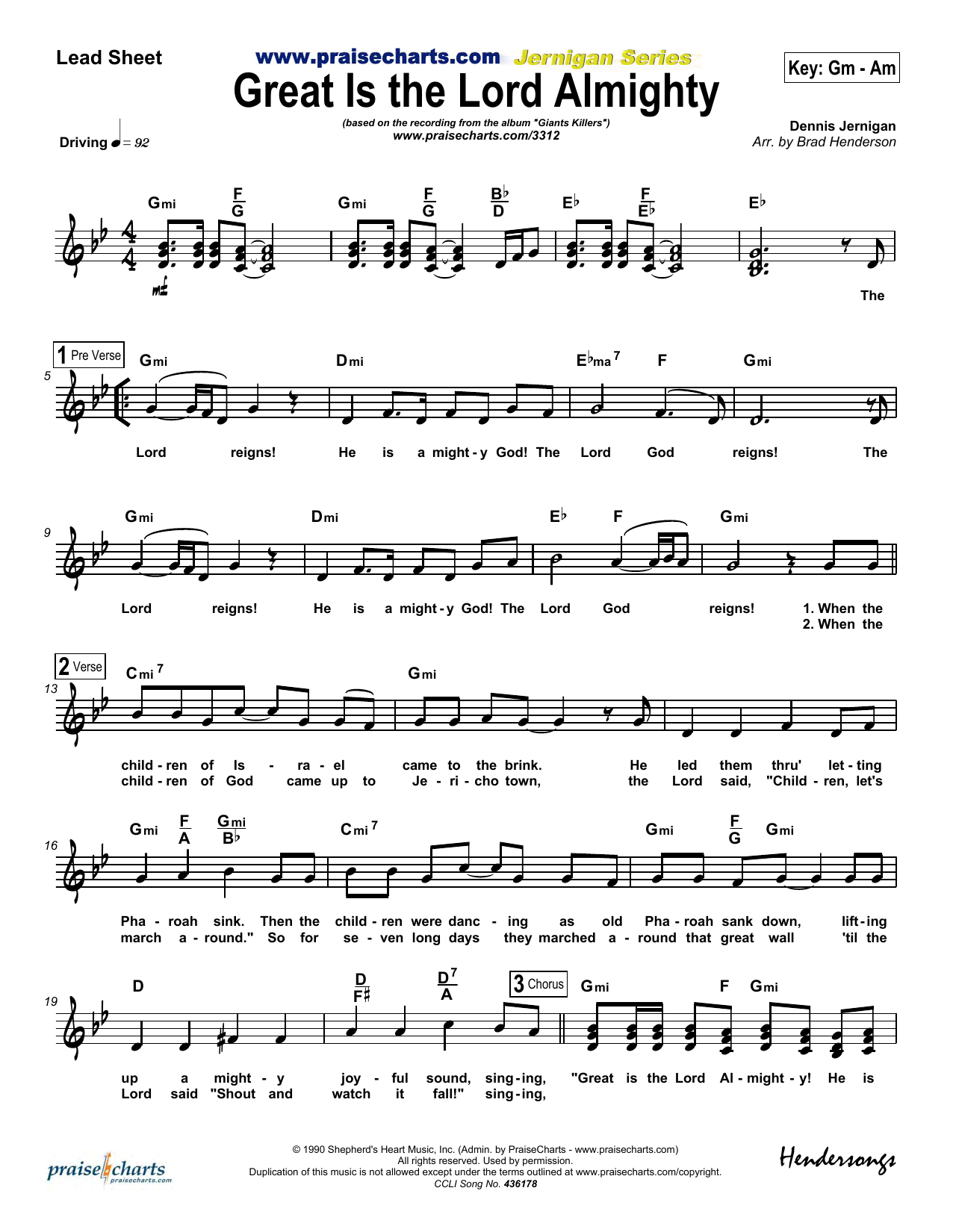 Dennis Jernigan Great Is The Lord Almighty Sheet Music