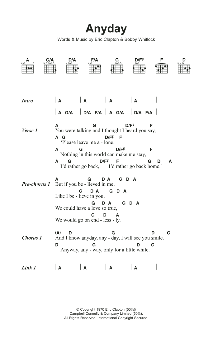 Derek & the Dominos Anyday Sheet Music