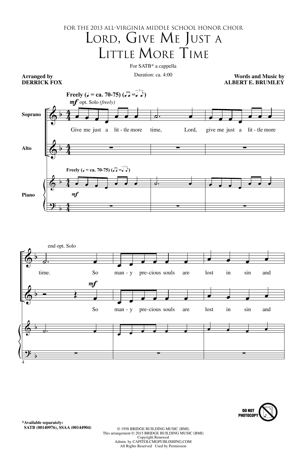 Derrick Fox Lord, Give Me Just A Little More Time Sheet Music