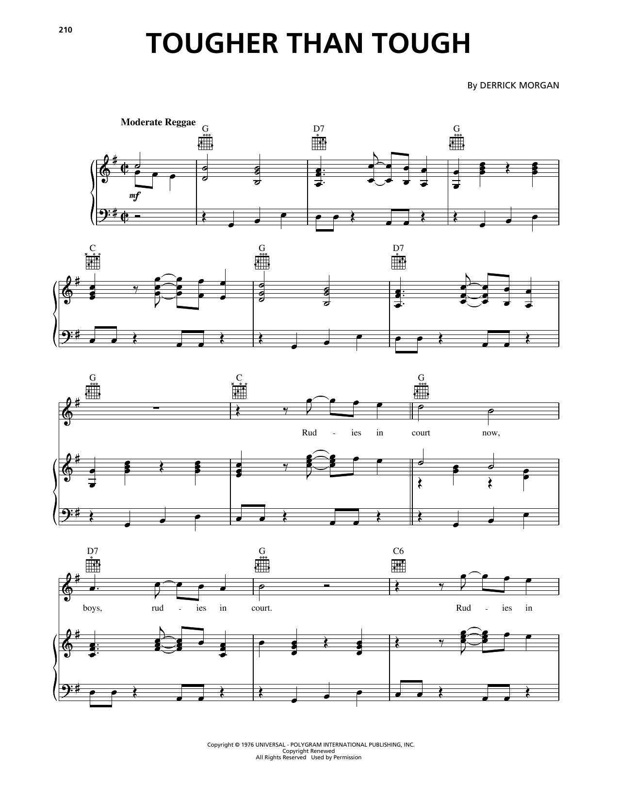 Derrick Morgan Tougher Than Tough Sheet Music