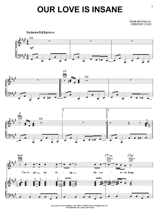 Desmond Child & Rouge Our Love Is Insane Sheet Music