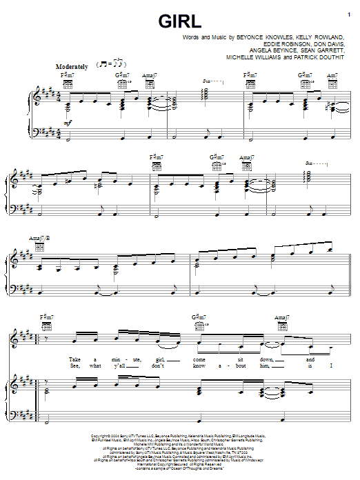Destiny's Child Girl Sheet Music