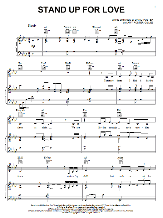 Destiny's Child Stand Up For Love Sheet Music