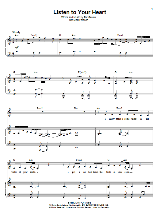 DHT Listen To Your Heart Sheet Music
