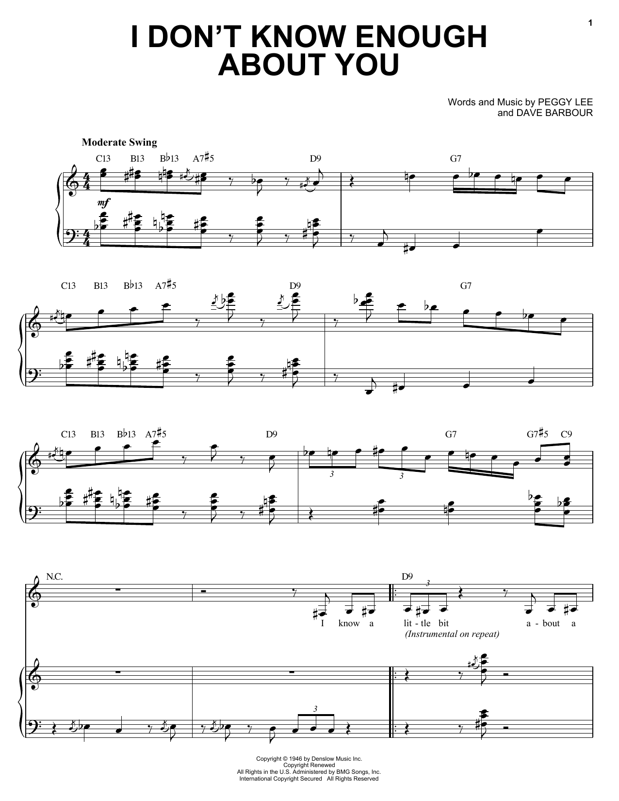 Diana Krall I Don't Know Enough About You Sheet Music