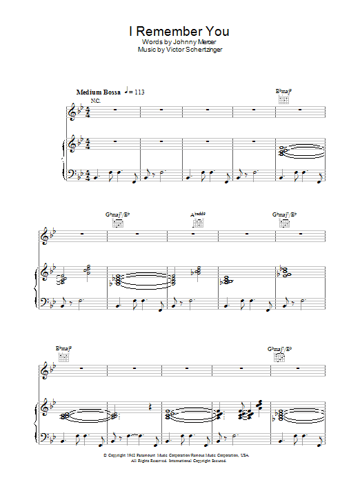 Diana Krall I Remember You Sheet Music