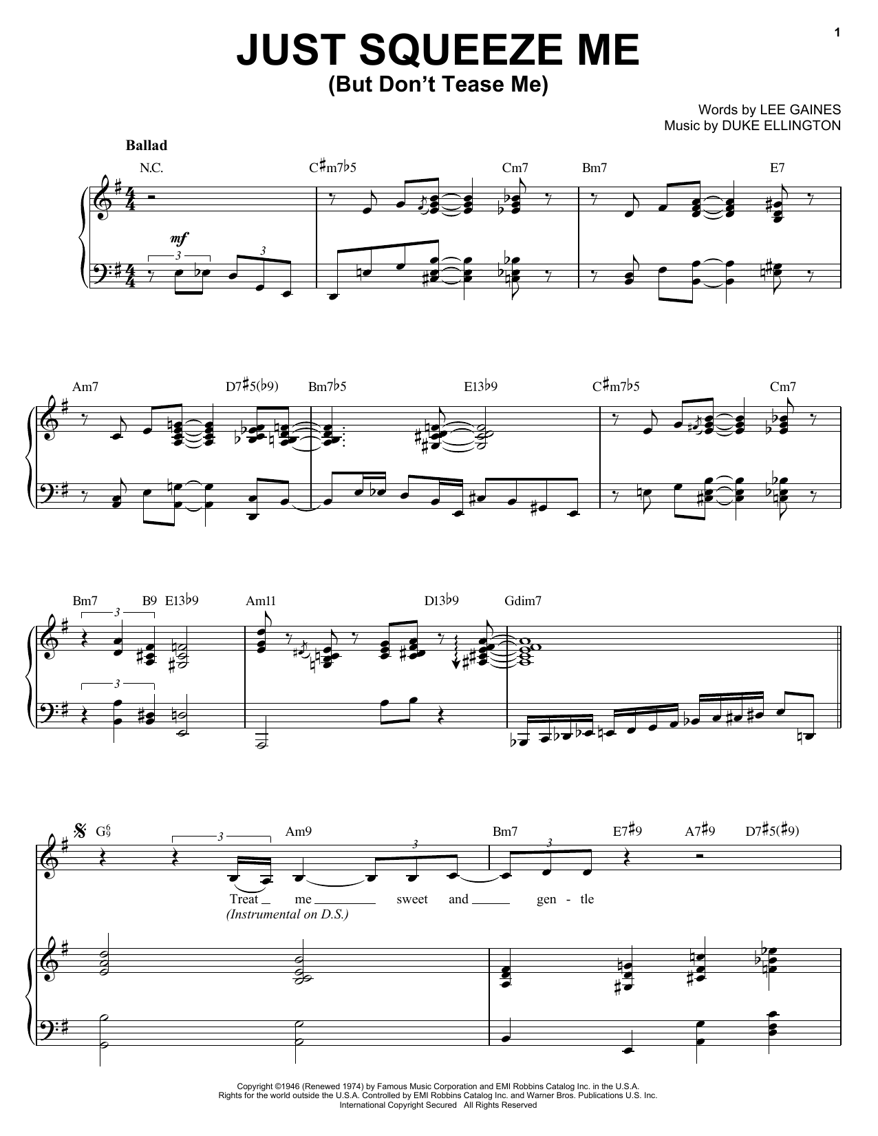 Diana Krall Just Squeeze Me (But Don't Tease Me) Sheet Music