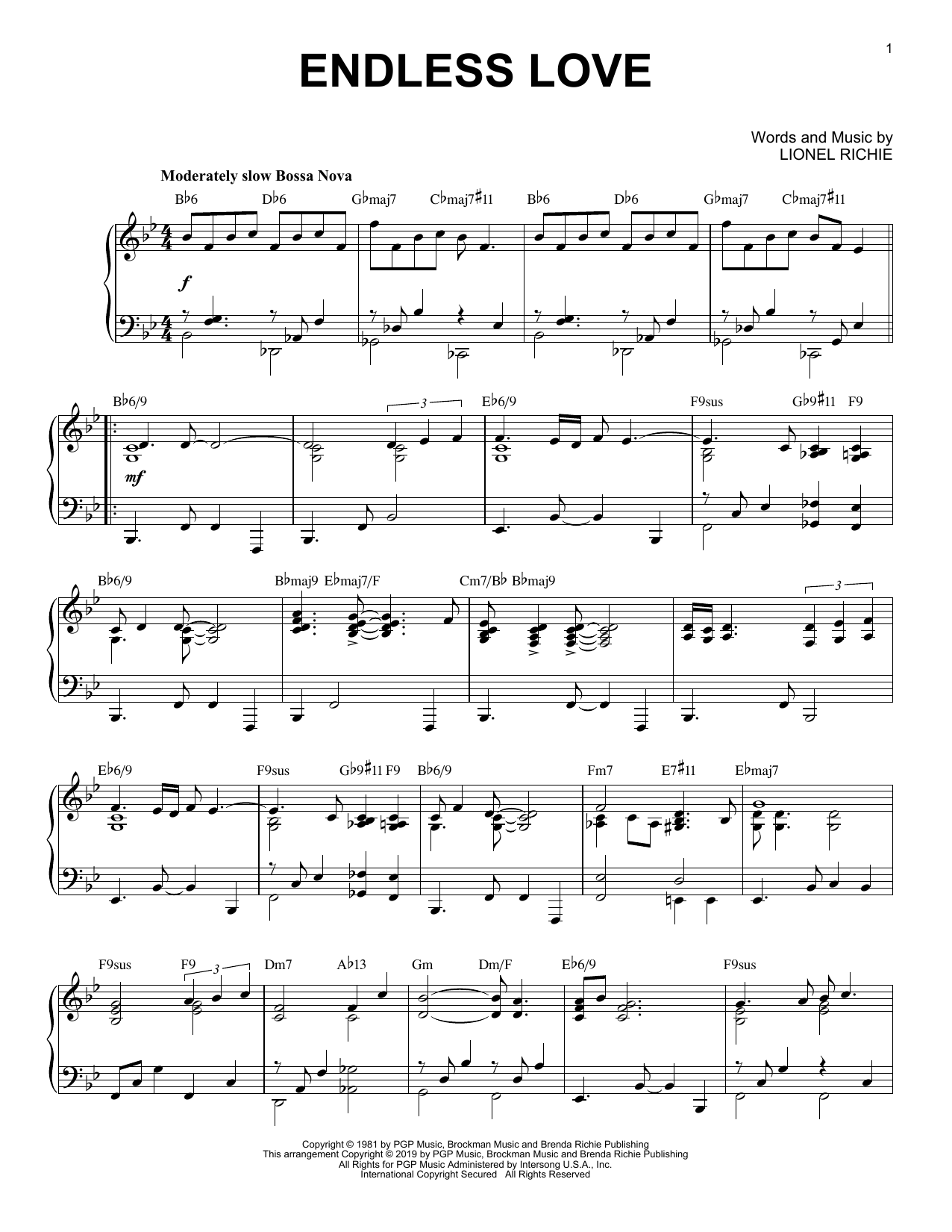 Diana Ross & Lionel Richie Endless Love [Jazz version] Sheet Music