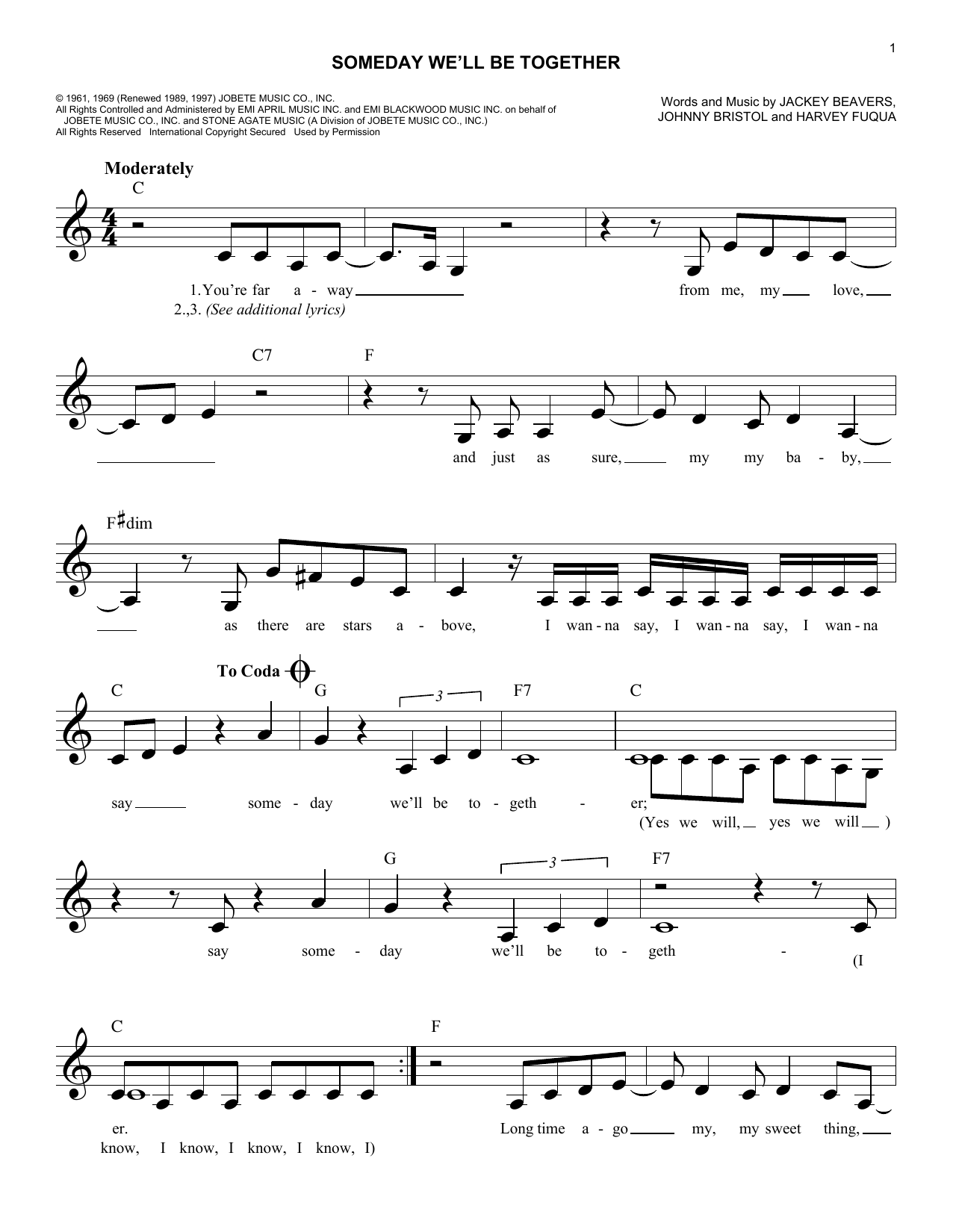Diana Ross & The Supremes Someday We'll Be Together Sheet Music