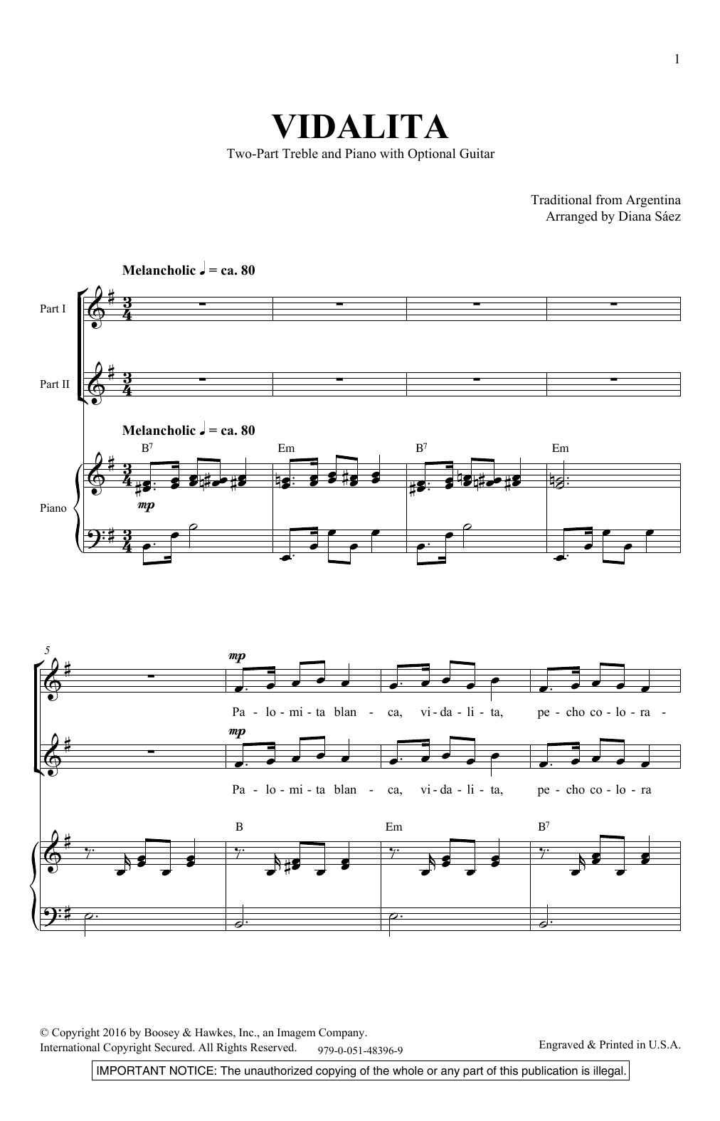 Diana Saez Vidalita Sheet Music