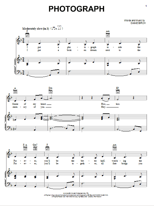 Diane Birch Photograph Sheet Music