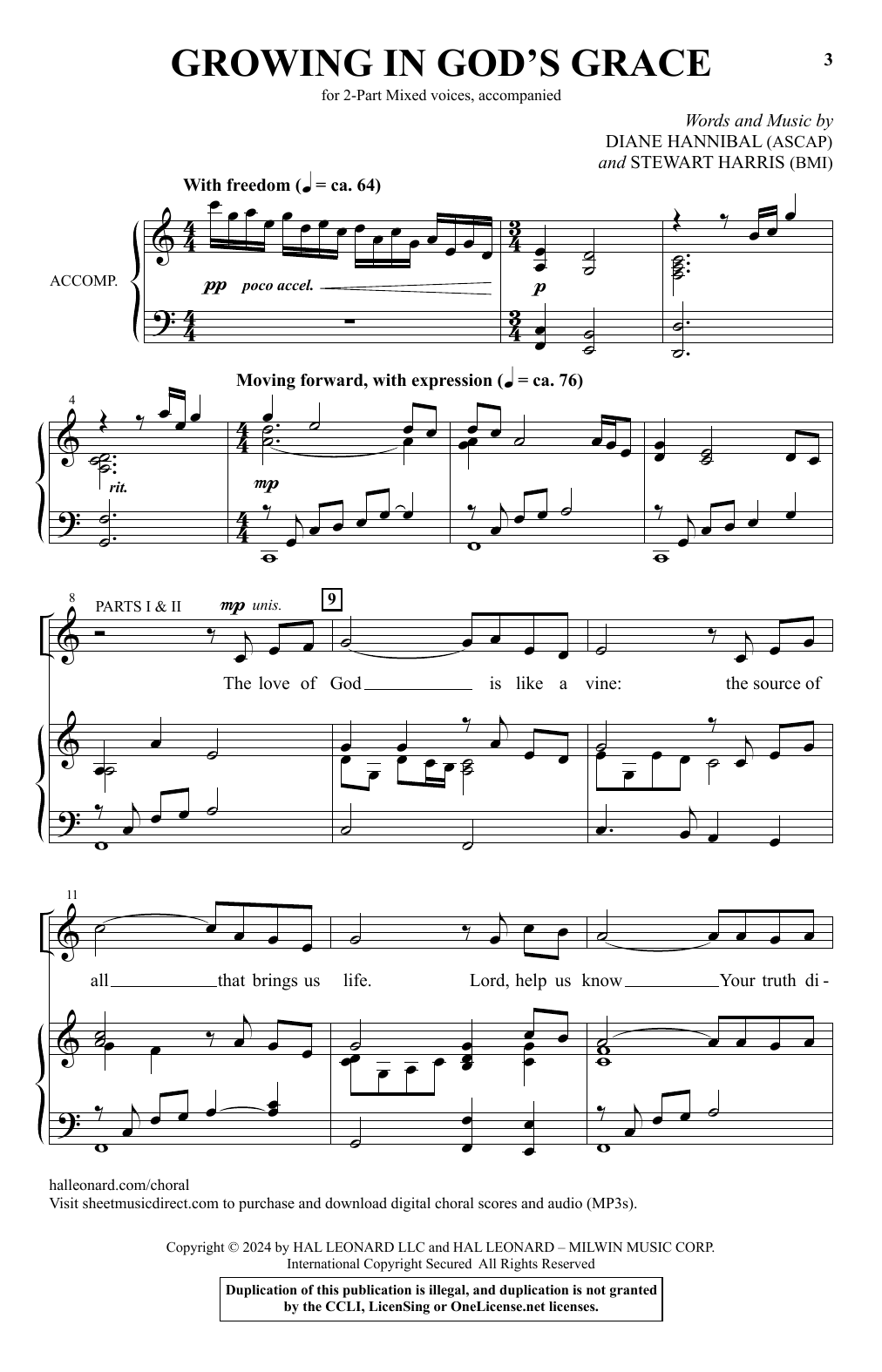 Diane Hannibal and Stewart Harris Growing In God's Grace Sheet Music
