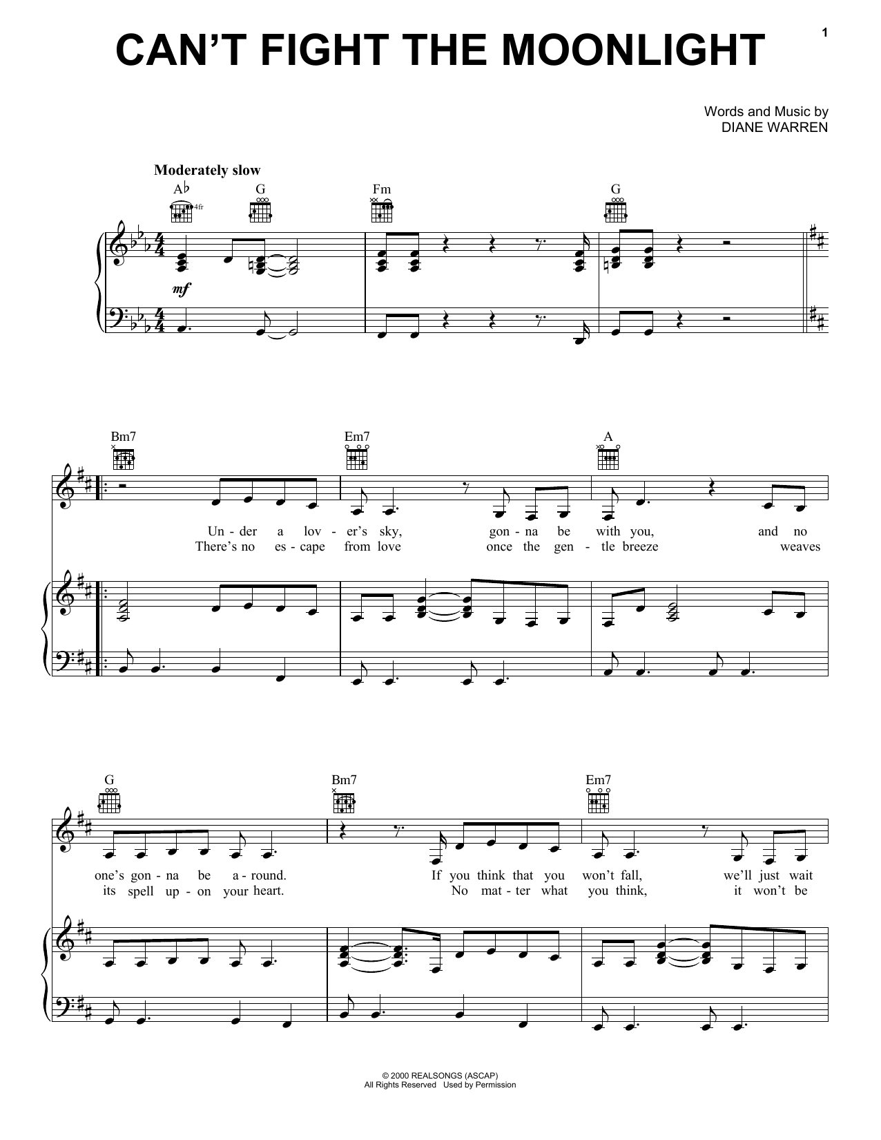Diane Warren Can't Fight The Moonlight Sheet Music