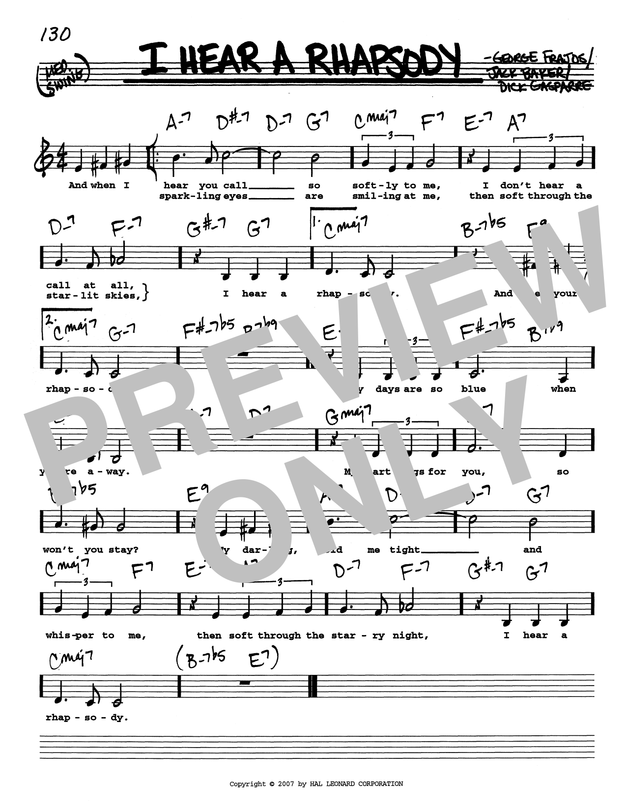 Dick Gasparre I Hear A Rhapsody (Low Voice) Sheet Music