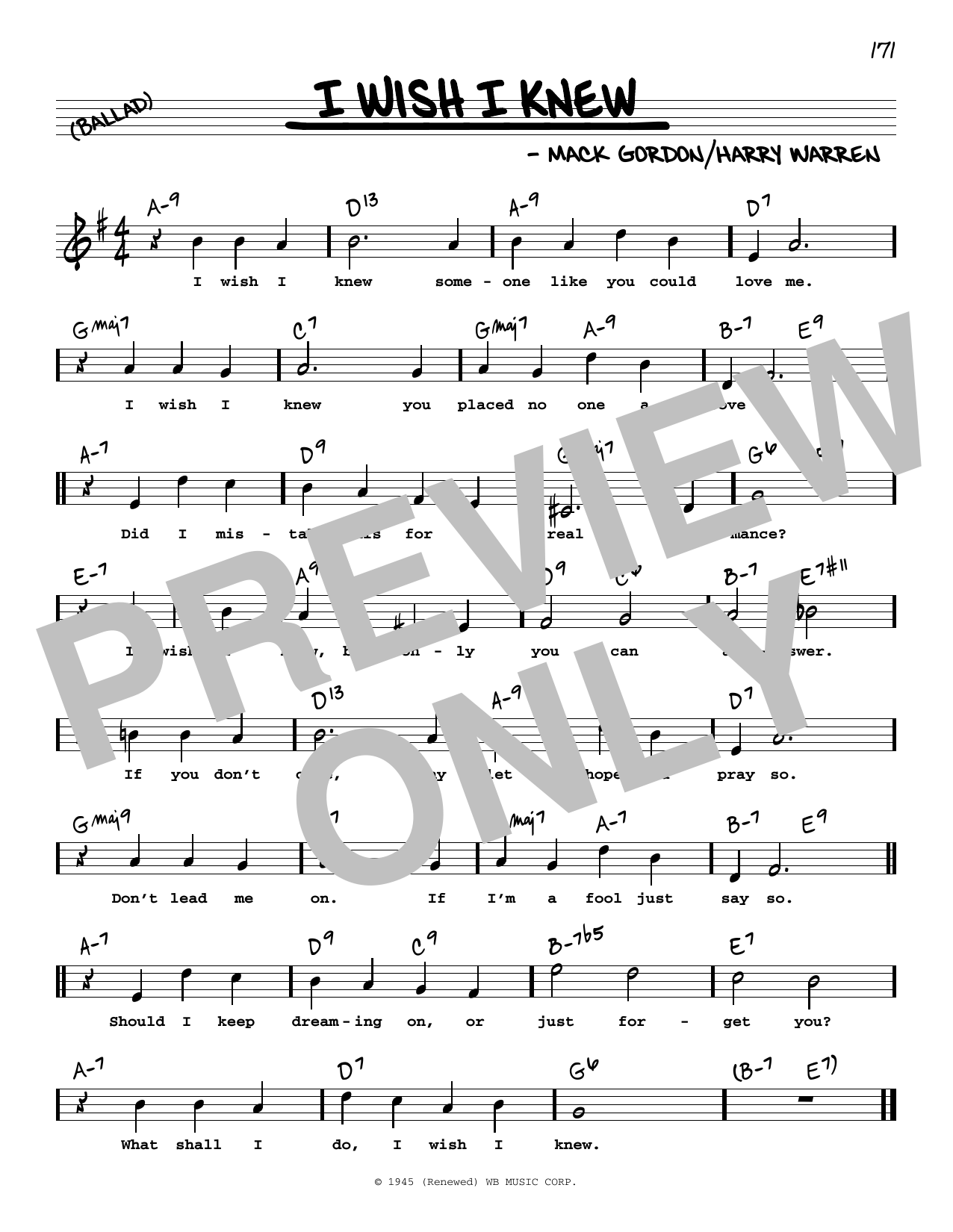 Dick Haymes I Wish I Knew (High Voice) Sheet Music