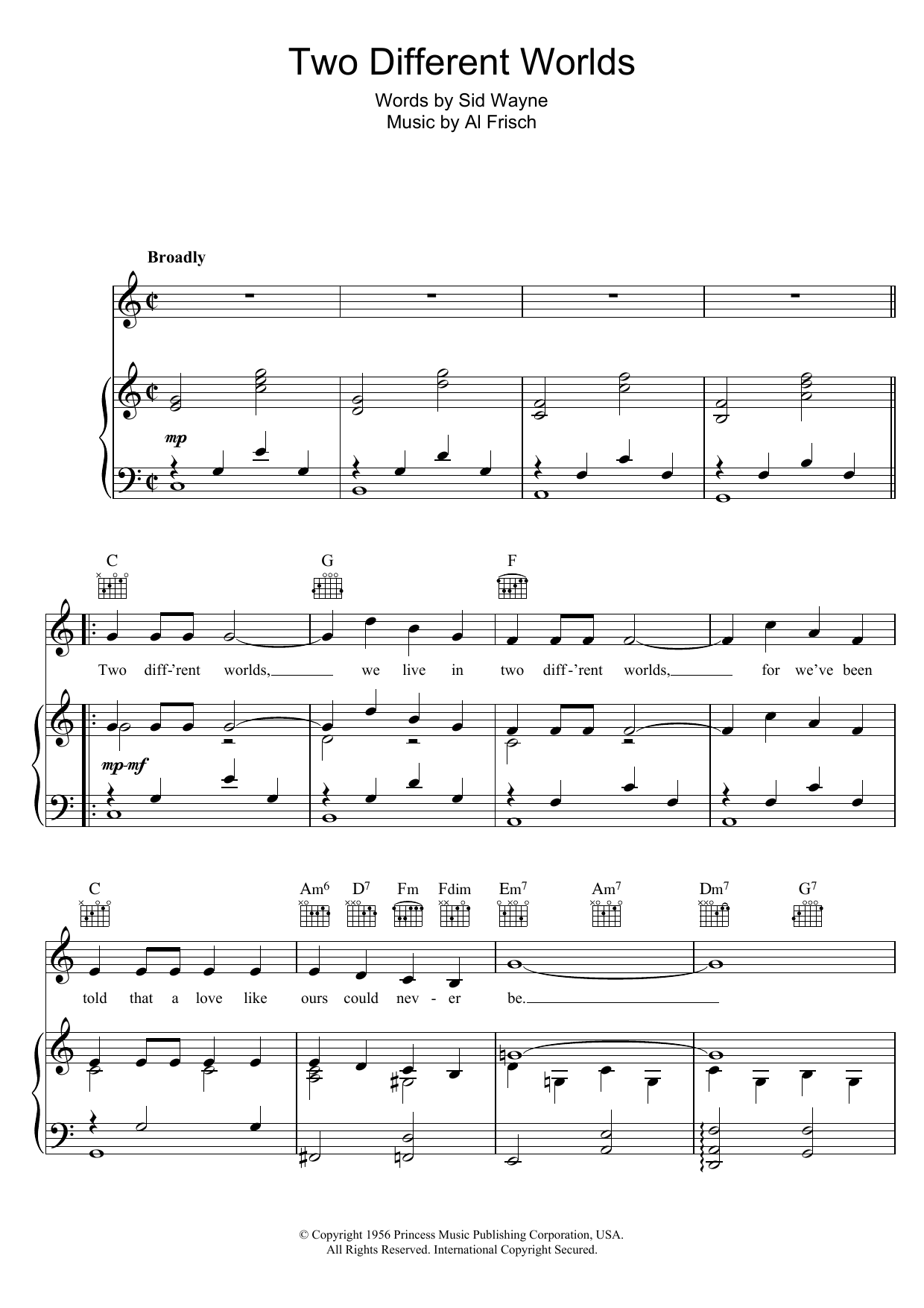 Dick Haymes Two Different Worlds Sheet Music