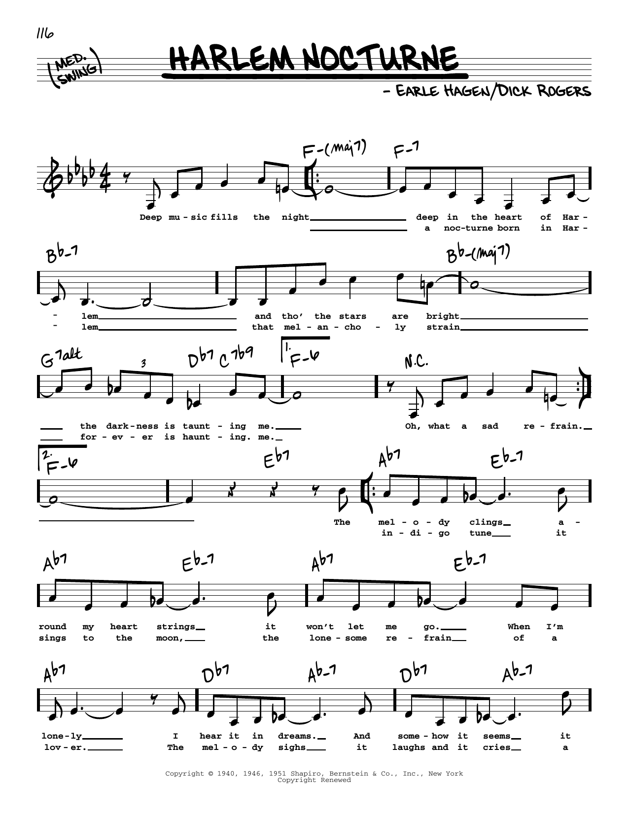 Dick Rogers Harlem Nocturne (Low Voice) Sheet Music