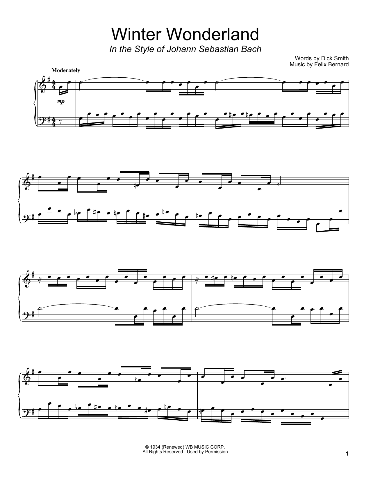 Dick Smith Winter Wonderland (in the style of J.S. Bach) (arr. David Pearl) Sheet Music