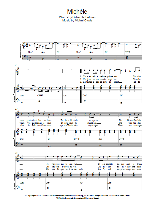 Didier Barbelivien Michele Sheet Music