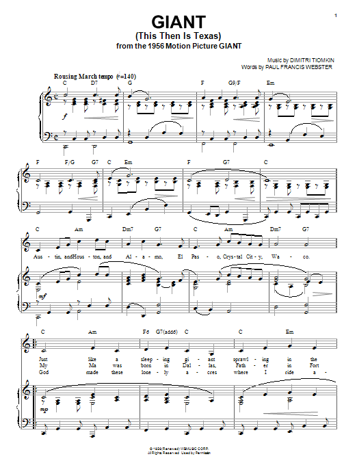 Dimitri Tiomkin Giant (This Then Is Texas) Sheet Music