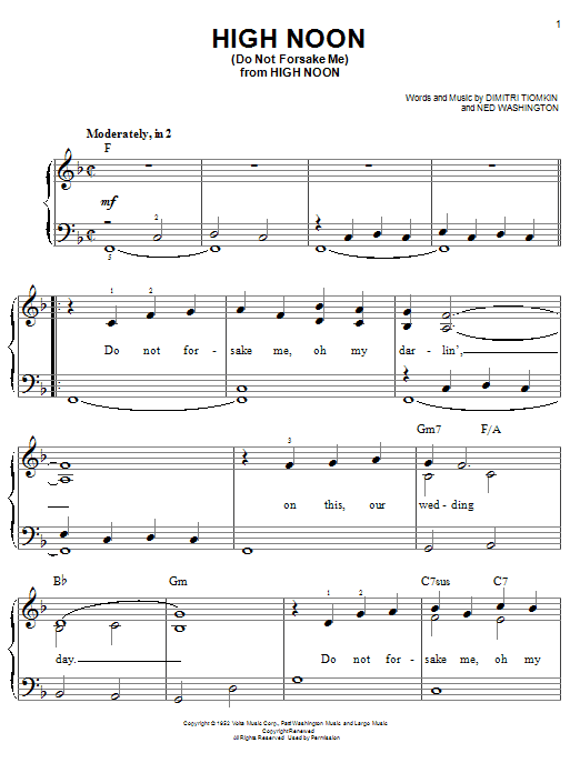 Dimitri Tiomkin High Noon (Do Not Forsake Me) Sheet Music
