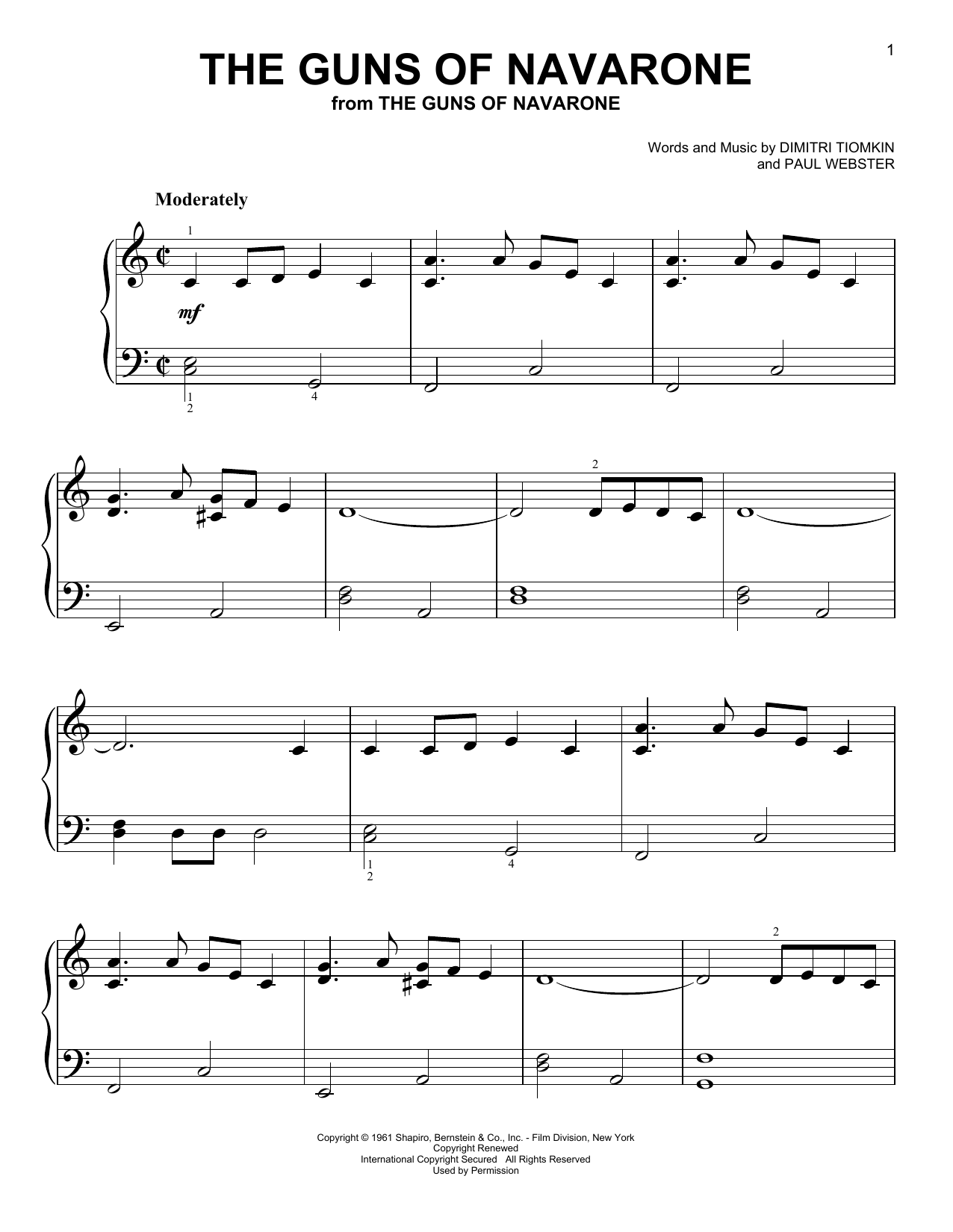 Dimitri Tiomkin The Guns Of Navarone (from The Guns of Navarone) Sheet Music