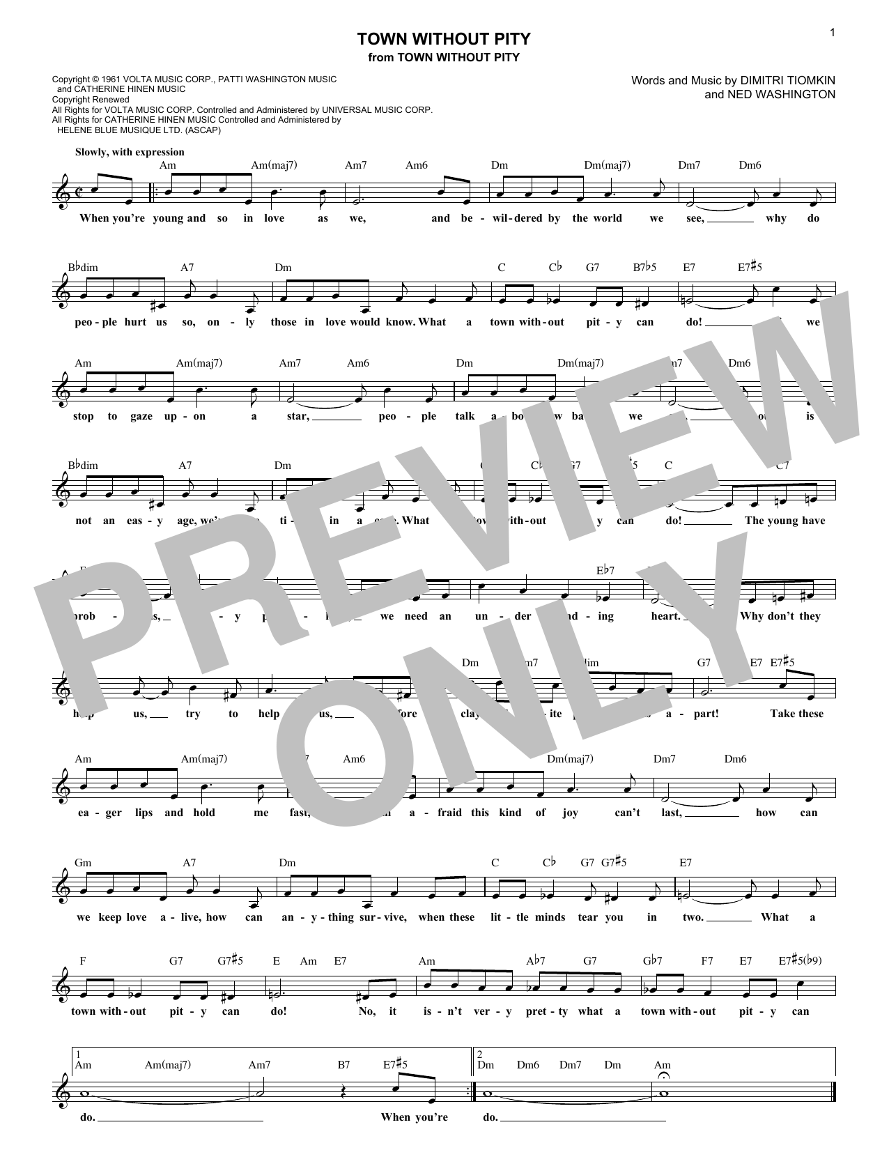 Dimitri Tiomkin Town Without Pity Sheet Music