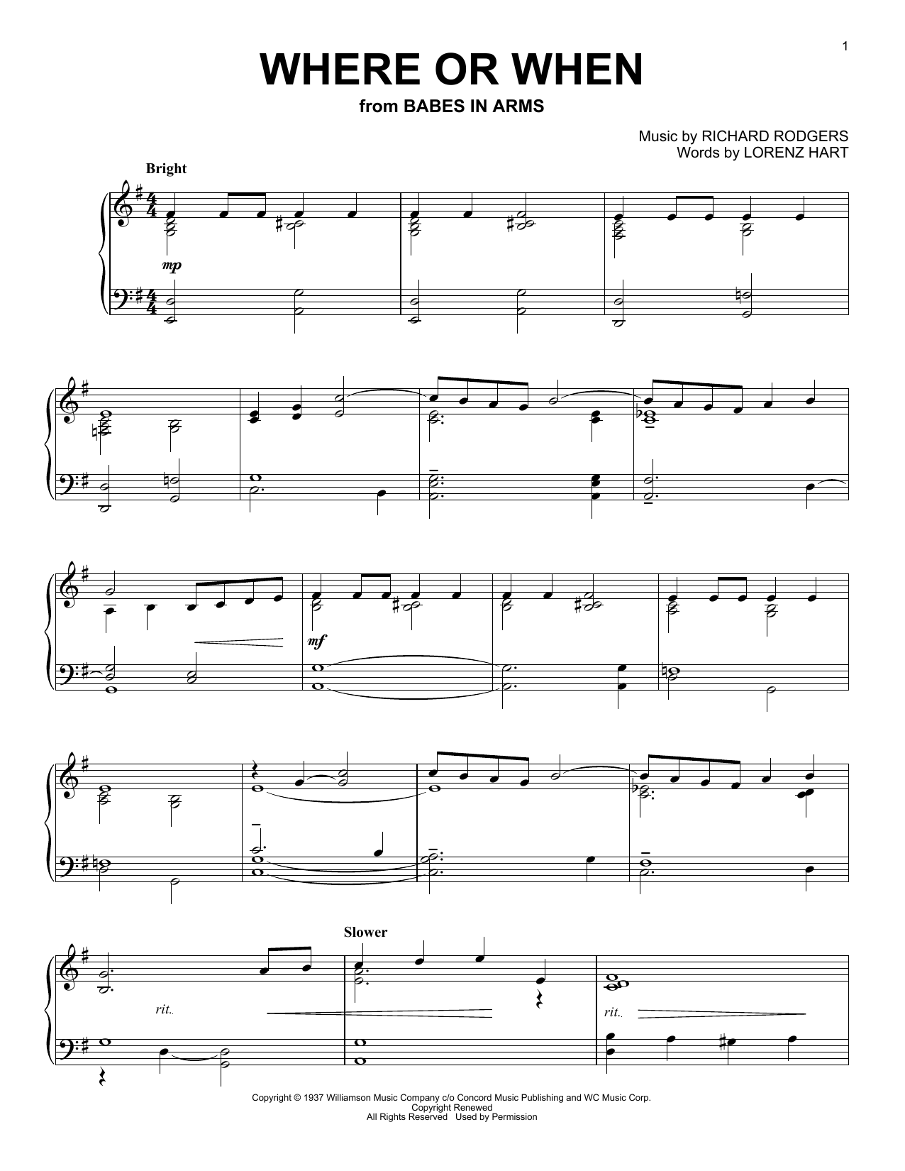 Dion & The Belmonts Where Or When (from Babes In Arms) Sheet Music