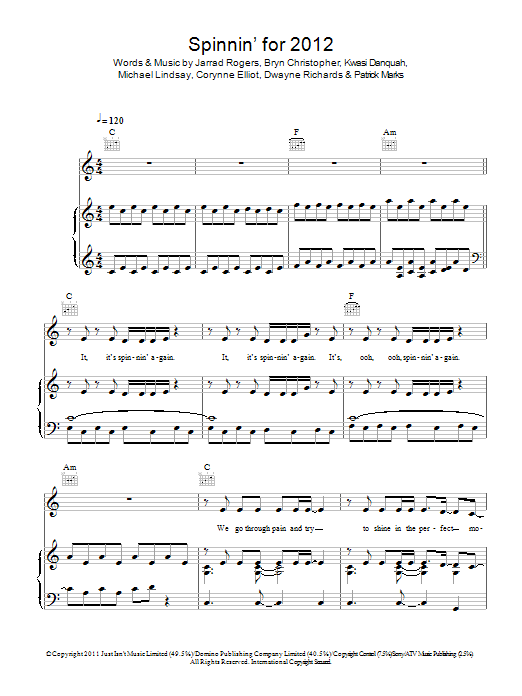 Dionne Bromfield & Tinchy Stryder Spinnin' For 2012 Sheet Music