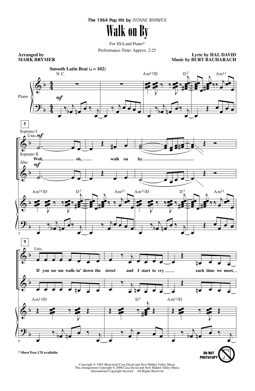 Dionne Warwick Walk On By (arr. Mark Brymer) Sheet Music