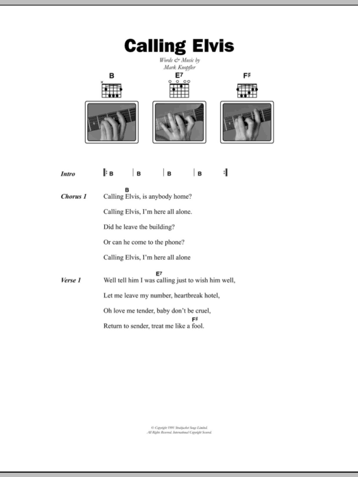 Dire Straits Calling Elvis Sheet Music