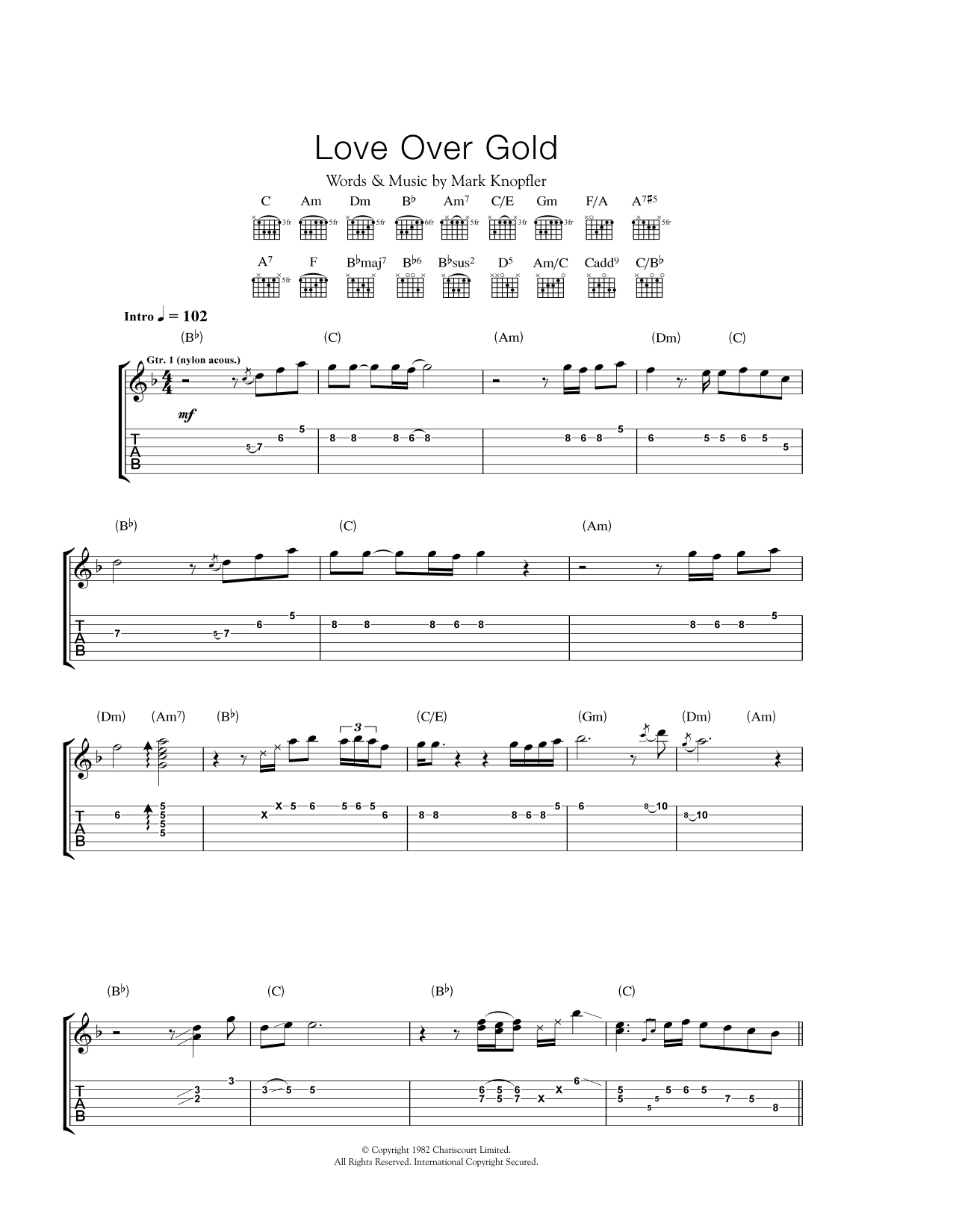 Dire Straits Love Over Gold Sheet Music