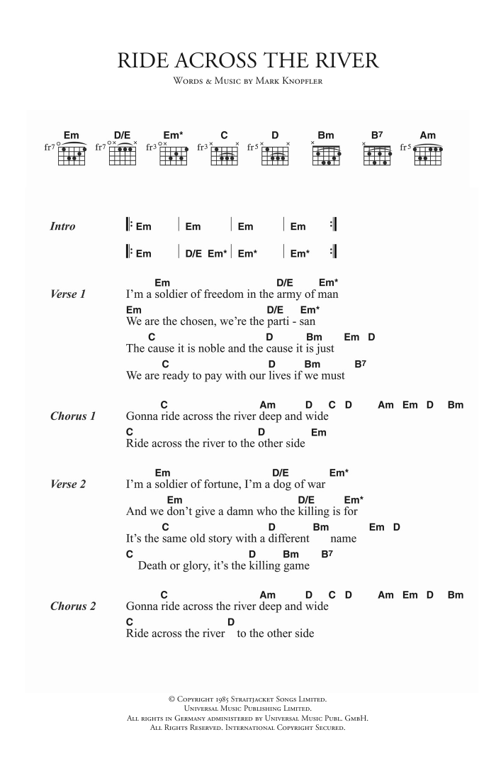 Dire Straits Ride Across The River Sheet Music