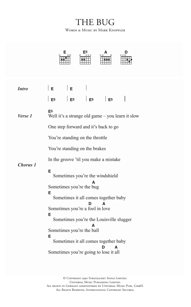 Dire Straits The Bug Sheet Music